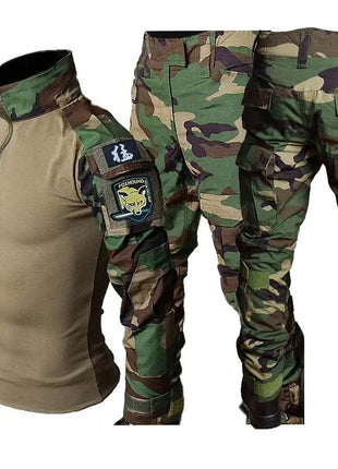 Woodland Tactical Unifirm Mens Sets Outdoor Hunting Training Suits Combat Shirts Ripstop Pants Workwear Clothes Wear-resisting PlatiNum