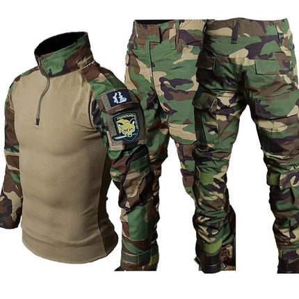 Woodland Tactical Unifirm Mens Sets Outdoor Hunting Training Suits Combat Shirts Ripstop Pants Workwear Clothes Wear-resisting PlatiNum