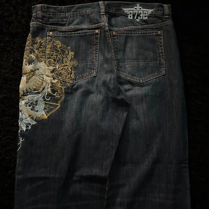 American New Fashion modello oversize ricamato jeans larghi uomo Y2K gotico Harajuku Hip Hop pantaloni dritti a vita alta a gamba larga