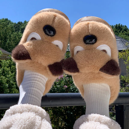 Pantofole da casa per cani simpatico cartone animato da donna Scarpe in cotone antiscivolo con suola spessa calda Donna Autunno Inverno Soffici pantofole in peluche confortevoli
