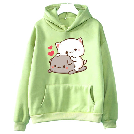Peach And Goma Mochi Cat Love Print hoodies women Winter  streetwear funny Hood female Fleece sweater