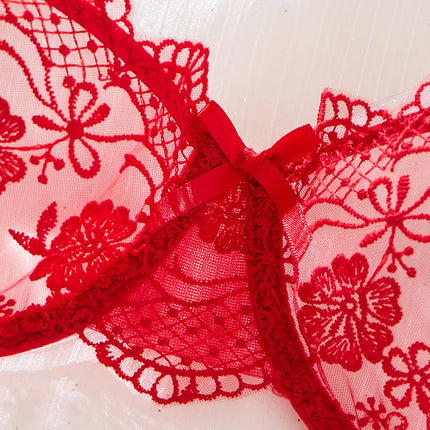 Lady Floral Embroidery Lingerie Set Women Sheer Bra and Brief Underwear Set Satin Sexy Intimates Underwear