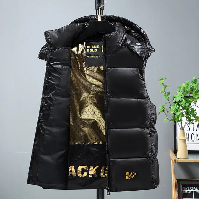 New in Cotton Padded Vest Hooded Zip-up Sleeveless Jacket Male Spring Autumn Warm Casual Coat Fashion Outdoor Truck Work Black