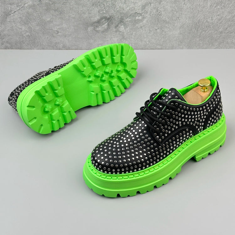 Luxury Designer Rivets Men Leather Casual Shoes Fashion Breathable Height Increasing Male Brogue Derby Shoes Zapatillas Hombre