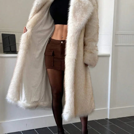 ZADORIN 115cm Long Faux Fox Fur Coat Woman High Street Warm Furry Jacket Faux Fur Coats Woman Winter Clothes White Fur Faux Coat
