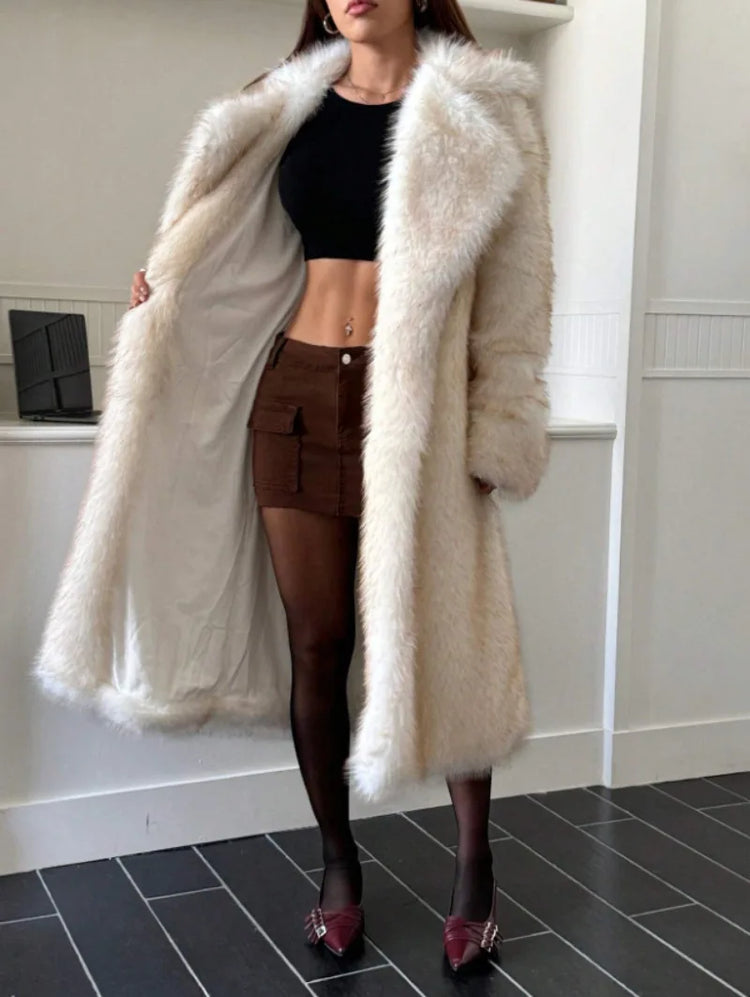 ZADORIN 115cm Long Faux Fox Fur Coat Woman High Street Warm Furry Jacket Faux Fur Coats Woman Winter Clothes White Fur Faux Coat