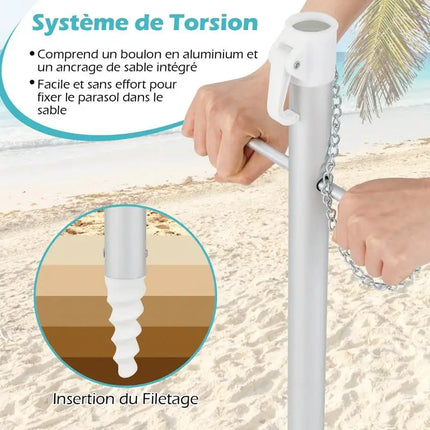 Beach Umbrella 198cm with Tilt Button, Sand Anchor, Carry Bag, Wind and Sun Protection, Blue