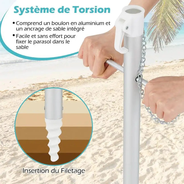Beach Umbrella 198cm with Tilt Button, Sand Anchor, Carry Bag, Wind and Sun Protection, Blue