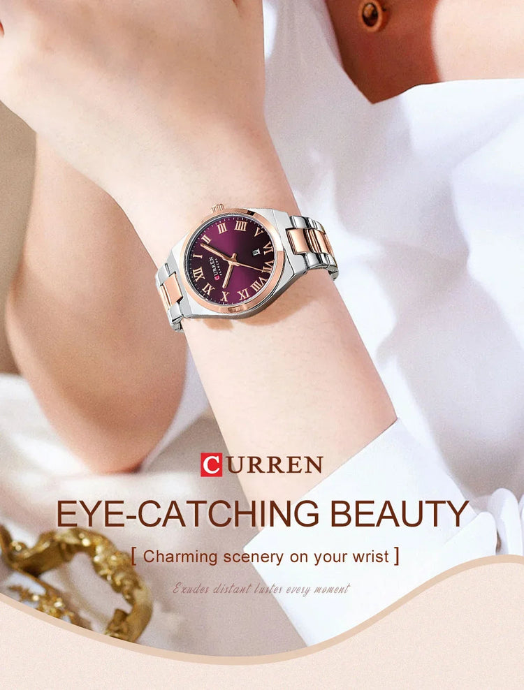 CURREN Orologio da donna, Orologi da donna, Orologi da donna, Abito alla moda impermeabile Bracciale in acciaio inossidabile Orologi analogici Data platinumshop