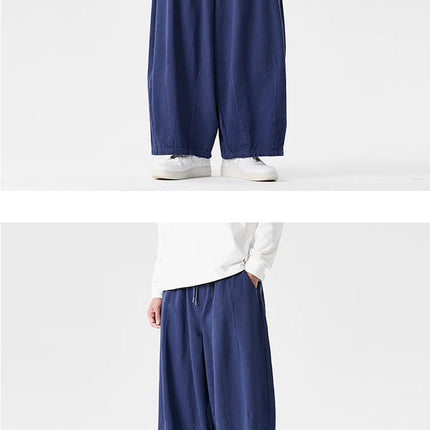 Pantaloni a gamba larga da uomo comodi da indossare Pantaloni casual Pantaloni Harun giapponesi Pantaloni sportivi con coulisse a lanterna da uomo Taglie forti