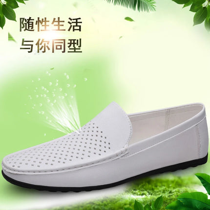 Mocassini da Uomo in Pelle Traforata Estivi Traspiranti Slip-On Taglie Grandi 38-47 Neri Bianchi Scarpe da Guida