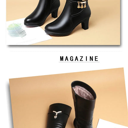 Women Comfortable Fleece Medium Boots Autumn Winter New Style Thick Heel Side Zipper Pointed Fashion High Heels Boots Elegant