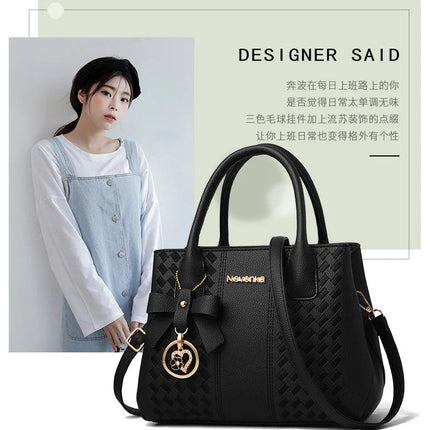Bow Metal Pendant Top Handle Satchel Crossbody Bag, PU Leather Textured Bag Purse, Classic Versatile Fashion Shoulder Bag PlatiNum