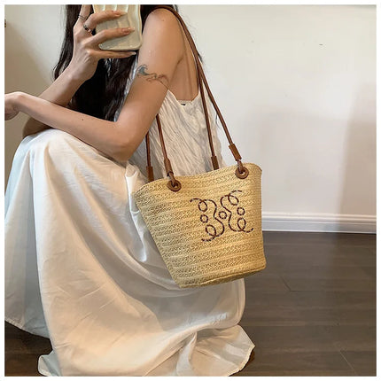 Borsa a tracolla retrò alla moda Borsa da donna Designer di marca di lusso Tote Borsa a tracolla in paglia da donna Borse da spiaggia eleganti da donna