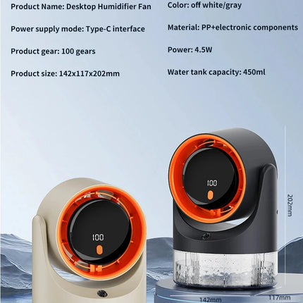 Ventilatore Nebulizzatore con Funzione Umidificatore 360° °   Ventilatore da tavolo regolabile con display LED 100 velocità 16 ° C Ice Fog Batteria da 1800mAh a Lunga Durata