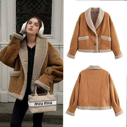 Women Winter Wool Coat Faux Fur Outerwear Vintage Fall Spring Jackets