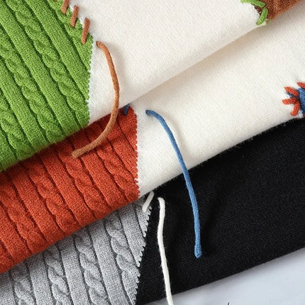 2024 Patchwork Knitted Sweater Trend High Street Autumn Winter Warm Men's Tops Hip-hop Street Clothing Fishing Sports Pullover