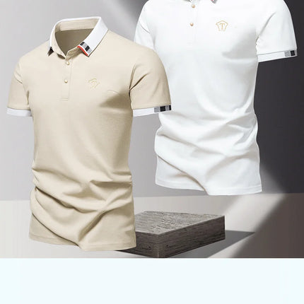 Men's New Summer 2024 Pure Cotton Short-Sleeve T-shirt Men's High-End Casual Lapel Half-Sleeve Polo Men's Top