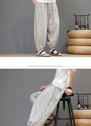 Men's Corduroy Chinese Style Wide Leg Trousers, Lantern Pants, Comfortable and Breathable for Autumn and Winter, Casual Joggers