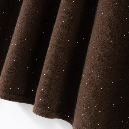 Chic Women Sweater Suite Skirt 100% Cashmere A-Line Skirt Autumn Winter Wave Skirt Elastic Knee Length Dress Sequins French Knit PlatiNum