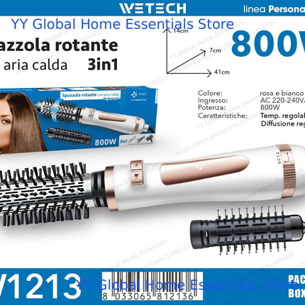 Household Multifunctional Rotating Hot‑Air Styler, Interchangeable Hair Dryer Brush, 800W Hair Volumizer Straightening & Curling Tool for Daily Hairstyle Making