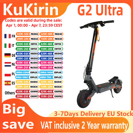 Monopattino elettrico KUKIRIN G2 Ultra All-terrain con motore 800*2W, batteria 48V18Ah, pneumatici da 10 pollici, ideale per la città.