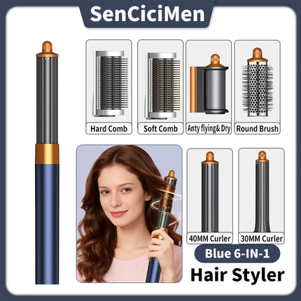 SenCiciMen Hair Dryer Brush 6 in 1 Hair Styler Negative Ion Blow Dryer Brush Set - 110,000 RPM High - Speed Hot Air Brush Air Styler Curling Wrap Air Curler,Curling Iron Hair Styling Tool for Straight Curl Drying Smoothing Gi