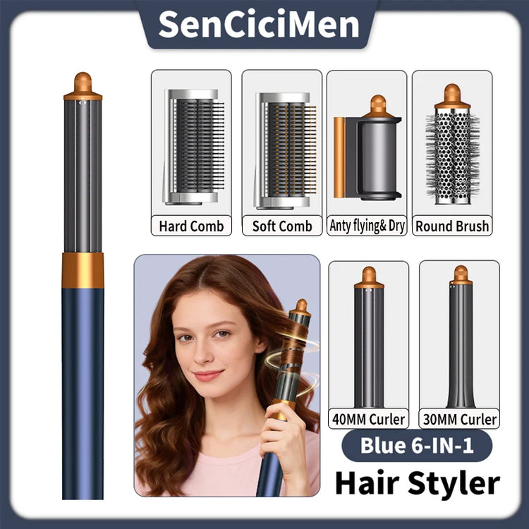 SenCiciMen Hair Dryer Brush 6 in 1 Hair Styler Negative Ion Blow Dryer Brush Set - 110,000 RPM High - Speed Hot Air Brush Air Styler Curling Wrap Air Curler,Curling Iron Hair Styling Tool for Straight Curl Drying Smoothing Gi