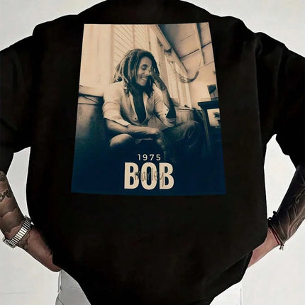 Men's all-season T-shirt with back print, Bob hip-hop rock singer design, high quality
