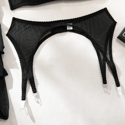 Krasapt Sexy Mesh See Through Lingerie 4 Piece Sets Woman Sheer Push Up Bras And Panties Garter Suits Erotic Intimate Outfits