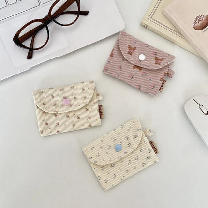 Cute Floral Coin Purse Mini Wallet Card Organizer Small Square Corduroy Bag for Student Bus Bank ID Credit Cards PlatiNum