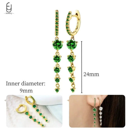 925 Sterling Silver Needle Green Zircon Gold Earrings Heart Hoop Earrings for Women Delicate Stud Earrings Luxury Jewelry Gifts PlatiNum
