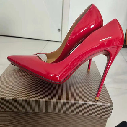 Taglie 48 Scarpe da donna stile classico in vernice con punta a punta Slip On 12 cm Scarpe con tacco alto da donna eleganti Décolleté a spillo semplici Nero Rosso Bianco