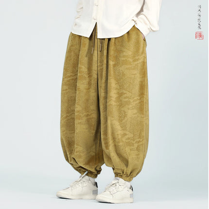 Pantaloni di velluto da uomo autunno inverno pantaloni larghi stampati casual da uomo stile giapponese Harun comodi pantaloni da jogging da uomo streetwear