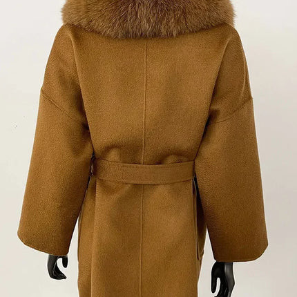 CXFS 2025 Winter Fashion Women Double-sided Wool Cashmere Coat with Detachable Natural Fox Fur Collar New design suit collar