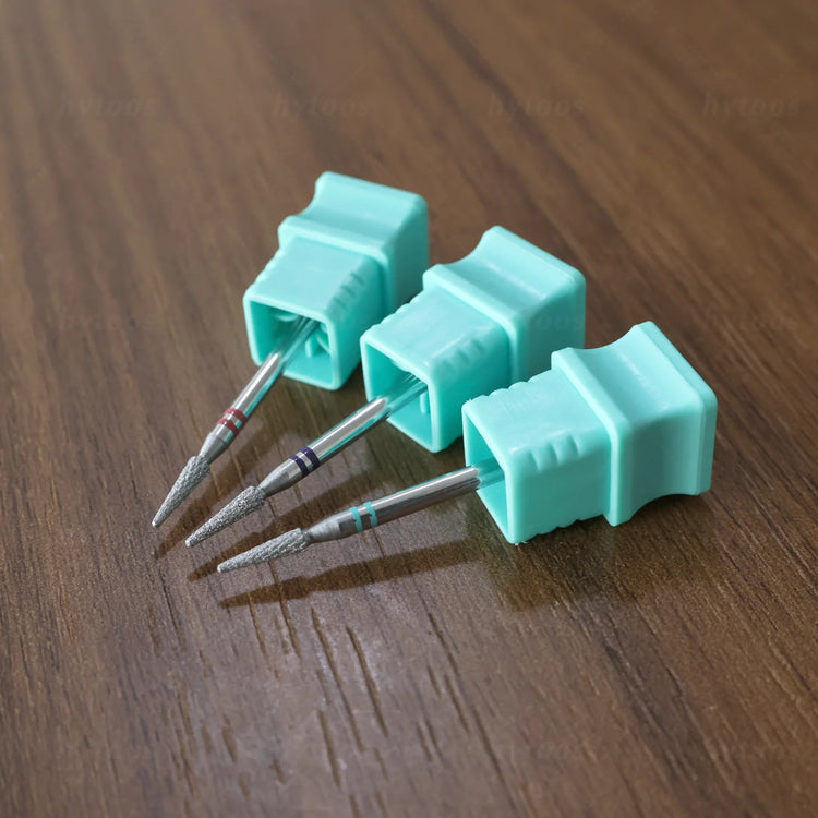HYTOOS Round Cone Diamond Cut Pro Nail Drill Bits Chrome Russian Cuticle Bit for Electric Nail Drill Dead Skin Cleaner Prep Tool