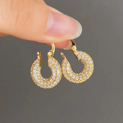Stainless Steel Gold Color Large Round Hoop Earrings for Women Exquisite Shiny Zircon Circle Huggie Chunky Earring Jewelry Gifts PlatiNum