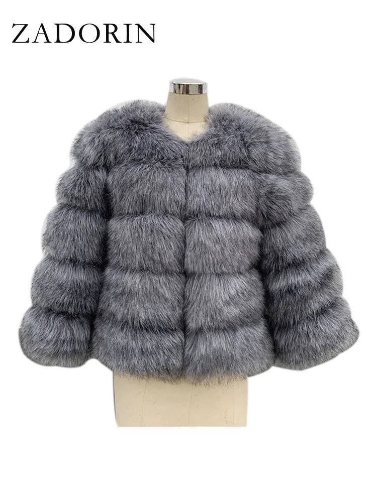 ZADORIN High Quality Faux Fox Fur Coat Women Luxury Fluffy Warm 3/4 Sleeve Fur Jacket for Women Winter Short Mink Coat Outerwear