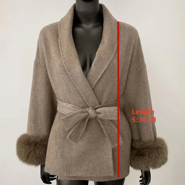 Elegant OL Office Lady Overcoats Fur Patchwork Long Sleeve Woolen Coat Beautiful Women's Clothing Jacket Autumn 2025 Spring