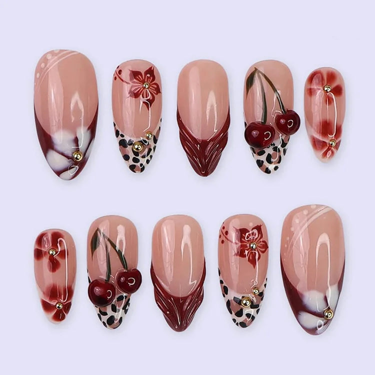 24pcs Pink Flower Almond Press on Nails Kawaii False Nails Wearable Stick-on Nails Fake Nail Uñas Postizas Накладные Ногти 네일팁2028