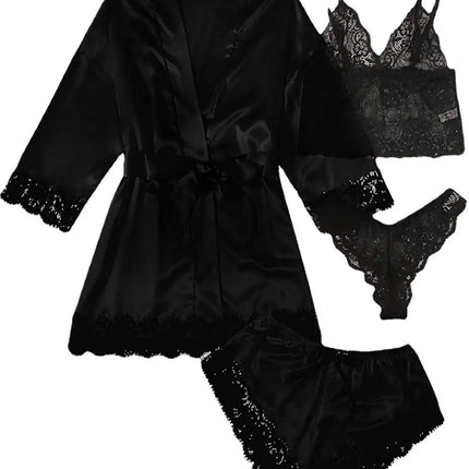 Pigiama da donna lussuoso con scollo a V in 4 pezzi camicia da notte sexy pizzo in raso halter accappatoio in raso di seta camicia da notte per la casa pigiama sexy per la casa platinumshop
