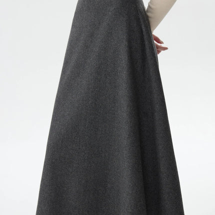 FSLE Office Lady Wool High Waisted A-line Skirt for Women Thickened Medium Length 2024 Winter New Women Casual Skirts 24FS14642 PlatiNum