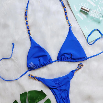 Bikini Brasiliano Due Pezzi con Catene Metalliche e Micro Perizoma, Costume da Bagno Donna platinumshop