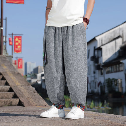 Pantaloni da uomo di alta qualità, casual, traspiranti, comodi, con elastico in vita, stile giapponese, vintage, alla moda, larghi, modello harem.
