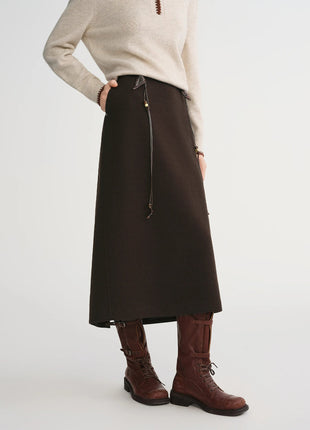 DUSHU Classic Long and Short Elastic Waist A-line Skirt 2025 Winter Skirt for Women Solid Simple Commuting Office Ladies College PlatiNum