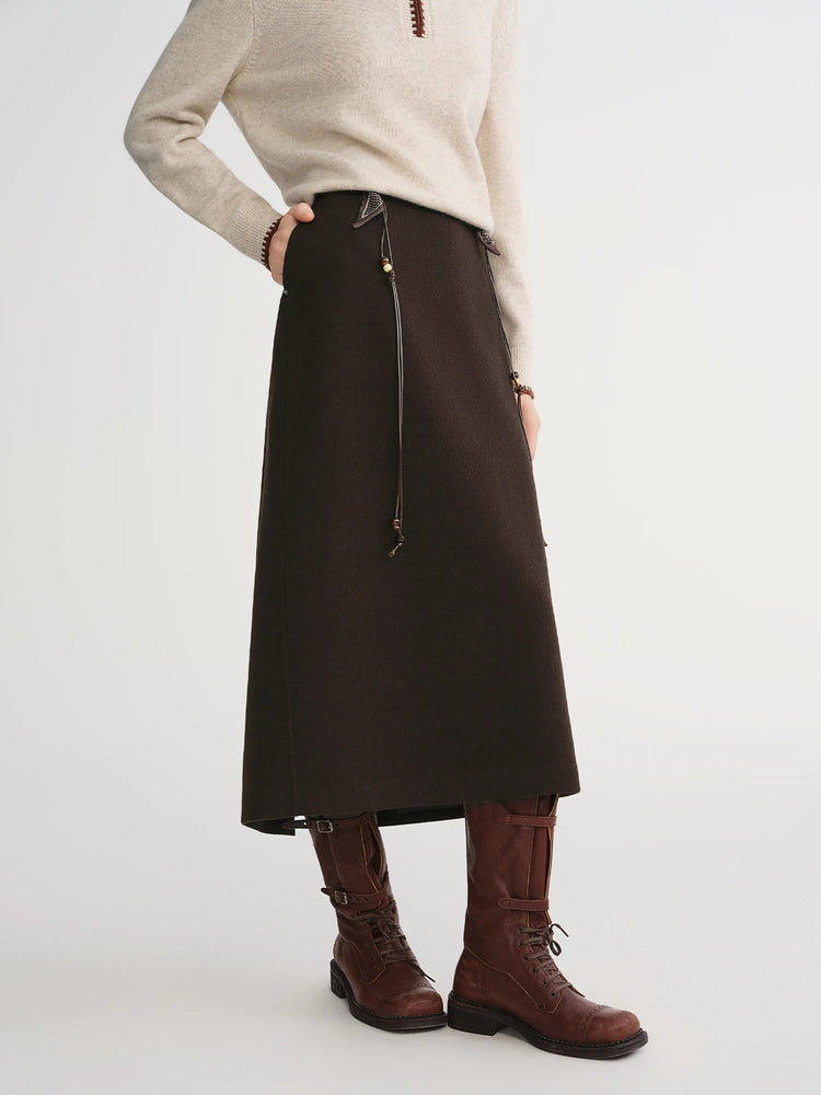 DUSHU Classic Long and Short Elastic Waist A-line Skirt 2025 Winter Skirt for Women Solid Simple Commuting Office Ladies College PlatiNum