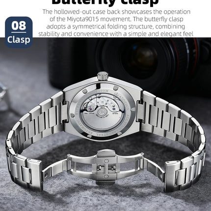 AddiesKin K008 Japan Miyota 9015 Automatic Movement 24 Jewels 28800bph 42h Power Reserve Ultra Thin 10mm Skeleton Case Back