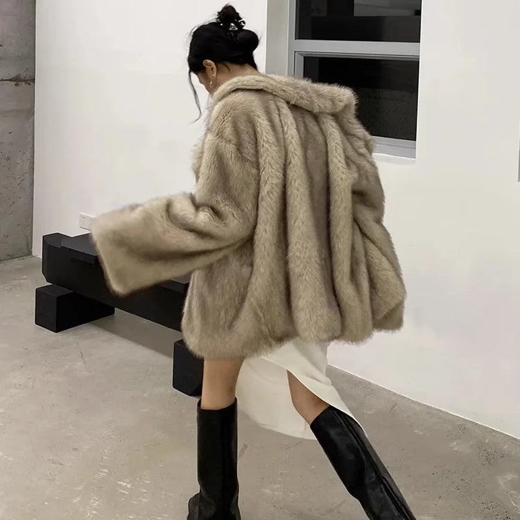 ZADORIN Winter Faux Mink Coat Lapel Mid Long Loose Faux Fur Coat Woman Clothes Luxury Fluffy Jacket Fur Cardigans Ladies Coats