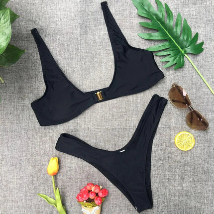 Muslimmuslimlim's Sexy muslimah Fashion tinta unita costumi da bagno donna vita alta Gold Lock Bikini Sexy Beachwear costume da bagno platinumshop