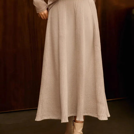 Birdtree,90% Wool 10% Cashmere Knitted Skirt For Women,Mid-Waist Casual Long Skirts,Commuting Style,2026 Spring New D61337JF PlatiNum